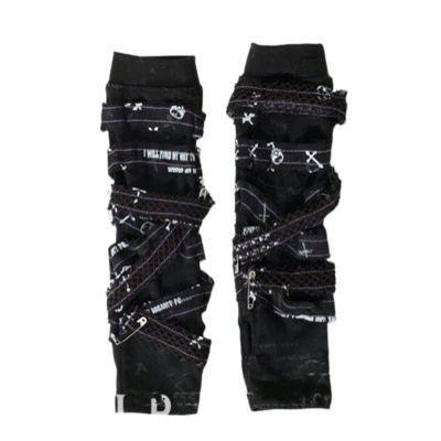 Punk Gothic Function Fingerless Arm Glove Sleeve Cuffs Cool Black Hip Hop Arm Warmers Sun Protective For cycling Costume (punk belt)