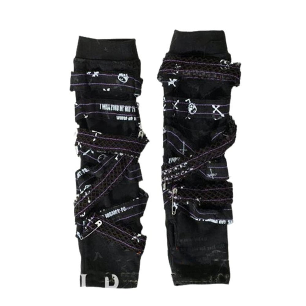 Punk Gothic Function Fingerless Arm Glove Sleeve Cuffs Cool Black Hip Hop Arm Warmers Sun Protective For cycling Costume (punk belt)