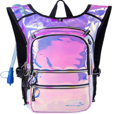 Hydration Backpack Pack with Cool Lights, 2L Water Bladder, Lightweight Bag for Running, Hiking, Bike, Climbing, Music Festival Essential, and Rave (Holographic-Purple)