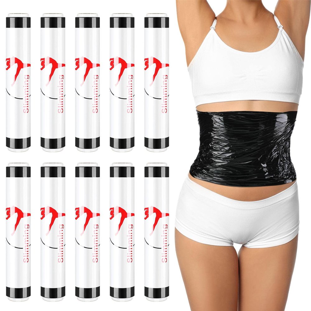 Yinder 10 Rolls 60 Meters Plastic Body Wrap Stomach Osmotic Wraps Film Skinny Belly Wrap Abdomen Waist Workout Sweat Enhancer Cellulite Saran for Sauna Exercise Waist Hot Burning, Black