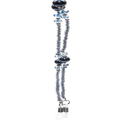 Calabria Fashion Eye Glasses Chain Holder Beaded Crystals Blue Women Necklace Eyewear Retainer Rubber Loops Around Neck