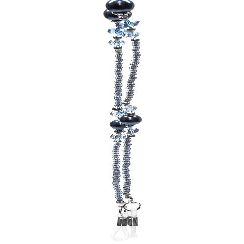 Calabria Fashion Eye Glasses Chain Holder Beaded Crystals Blue Women Necklace Eyewear Retainer Rubber Loops Around Neck