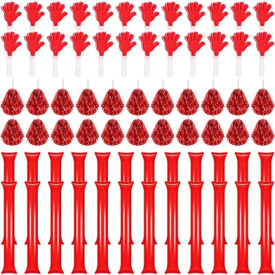 Sosation 72 Pcs Cheerleading Pom Poms Hand Clappers and Thunder Sticks Cheerleading Cheering Sticks Pompoms for Christmas Party Favors Sports Cheers Ball Dance Basketball Football Noisemakers (Red)