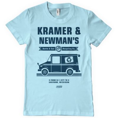Seinfeld Officially Licensed Kramer & Newman's Recycling Co Mens T-Shirt (Sky Blue), Large