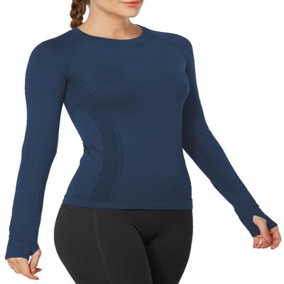 MathCat Workout Shirts for Women Long Sleeve, Workout Tops for Women, Quick Dry Gym Athletic TopsSeamless Yoga Shirts Navy