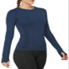MathCat Workout Shirts for Women Long Sleeve, Workout Tops for Women, Quick Dry Gym Athletic TopsSeamless Yoga Shirts Navy view 1