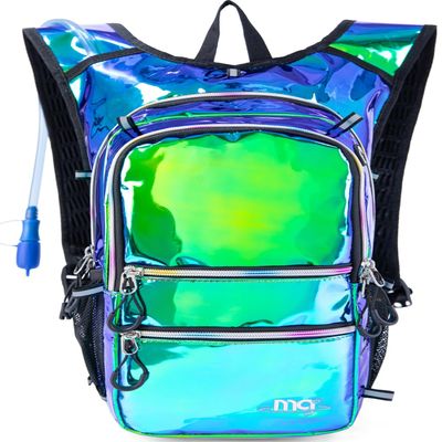 Hydration Backpack Pack with Cool Lights, 2L Water Bladder, Lightweight Bag for Running, Hiking, Bike, Climbing, Music Festival Essential, and Rave (Holographic-Green)