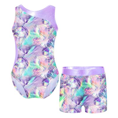 TSSOE Kids Girls Sleeveless Printed Gymnastics Dance Leotard Set Sports Performance Outfit Tracksuit Shadow 4 Years