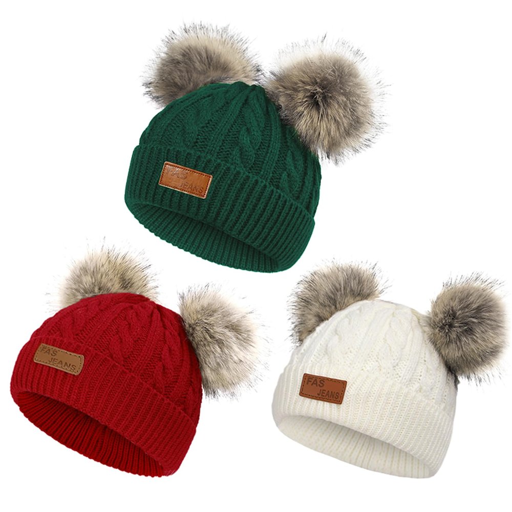 Century Star 6-36 Months Toddler Beanie - Baby Girl Winter Hats Warm Knit Baby Beanie Infant Pom Pom Cap 3Pcs White & Red & Green