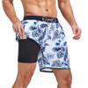 American Trends Men's Swimsuits Mens Swim Trunks with Compression Liner Summer Beachwear Bathing Suit for Men Medium White Blue Leaf view 1