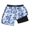 American Trends Men's Swimsuits Mens Swim Trunks with Compression Liner Summer Beachwear Bathing Suit for Men Medium White Blue Leaf view 4