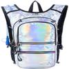 Hydration Backpack Pack with Cool Lights, 2L Water Bladder, Lightweight Bag for Running, Hiking, Bike, Climbing, Music Festival Essential, and Rave (Holographic-Silver) view 1