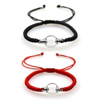 2PCS Glass Ball Bracelet Urn Bracelets Memorial Bracelets Urn Bangle for Ashes Glass Vial Pendant Transparent Cremation Storage Keepsake Adjustable (B-Red+Black)