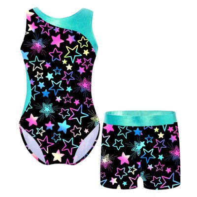 TSSOE Kids Girls Sleeveless Printed Gymnastics Dance Leotard Set Sports Performance Outfit Tracksuit Starry 4 Years