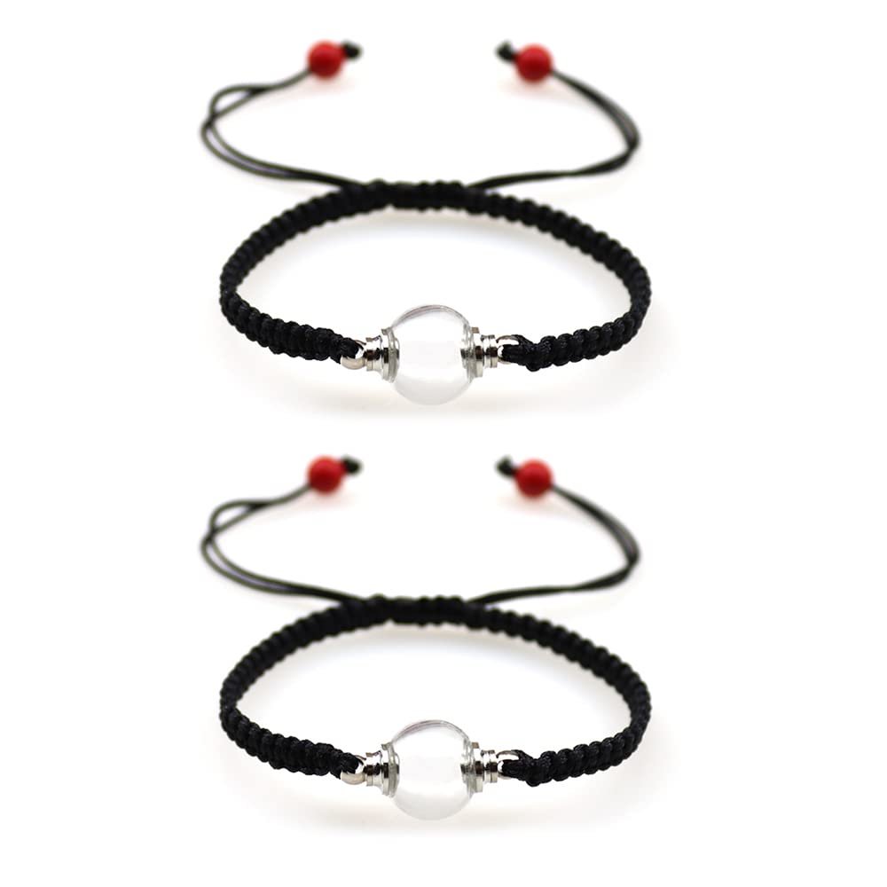 2PCS 2PCS Glass Ball Bracelet Memorial Bracelets Glass Vial Pendant Bracelet Urn Bangle for Ashes (A-Double Black)