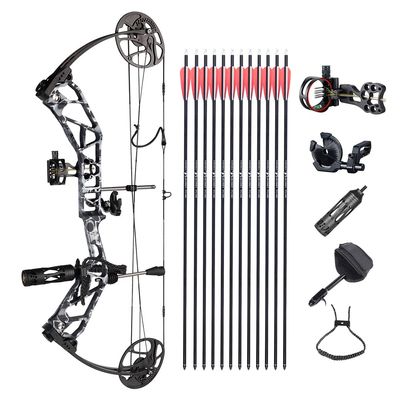 ZSHJGJR Compound Bow Kit, Hunting and Target, Limb Made in USA,BCY String; Draw Weight 19-70 lbs, Draw Length 19-30", IBO 320FPS, Package with Archery Hunting Accessories (Black camo)