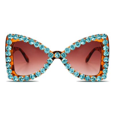 ailov Bling Bedazzled Rhinestone Sunglasses for Women Sparkly Glitter Diamond Rave Glasses Disco Accessories (Green/Tortoise)