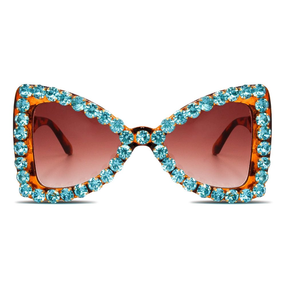 ailov Bling Bedazzled Rhinestone Sunglasses for Women Sparkly Glitter Diamond Rave Glasses Disco Accessories (Green/Tortoise)