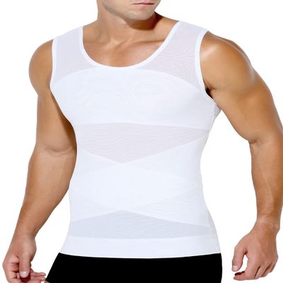 Arjen Kroos Men's Body Shaper Compression Mesh Tank Top Undershirts Shapewear,WHITE-ML4005,M