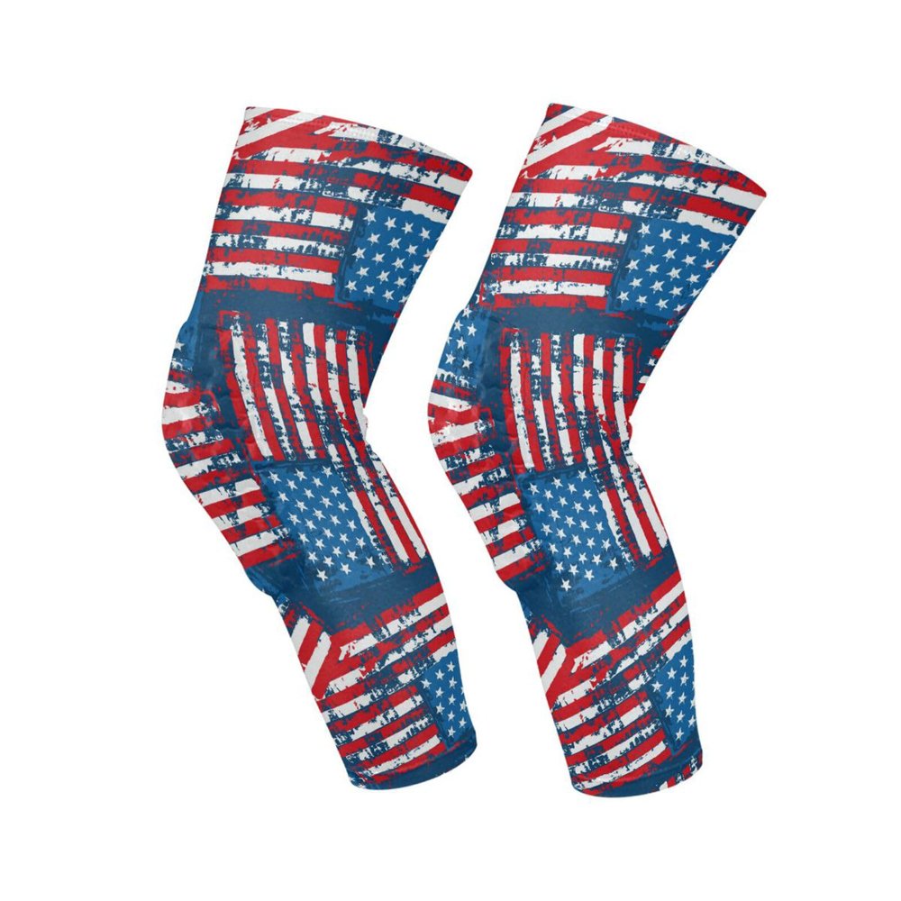 JUNZAN American Flag Basketball Knee Pads for Kids Youth Girls Long Sleeves Knee Pad Sport Kneepad for Volleyball Wrestling Football 1 Pair 4th July