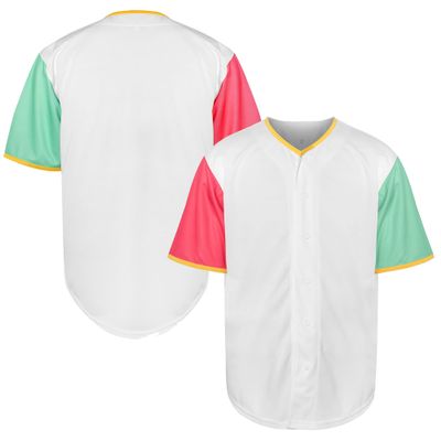 TKJPYWYH Blank Baseball Jersey Button Down Shirts,Men's Hip Hop Plain Short Sleeve Sports T Shirts S-3XL(White-Pink-Green,Medium)