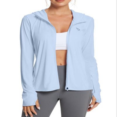 baleaf Women's SPF Jacket Sun Shirt UV Protection Hoodie Zip Up Long Sleeve Hooded Summer Clothing Running Hiking Kentucky Blue S
