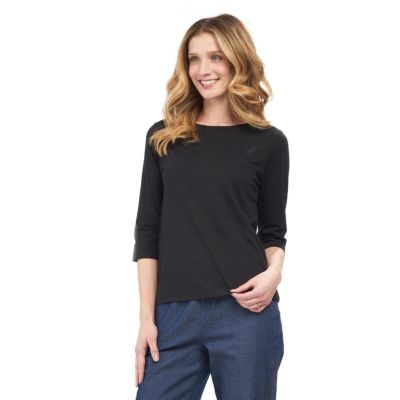 Womens 3/4 Sleeve Crew Neck T-Shirt  Soft Jersey Knit Top, Comfortable Casual Wear Black/L