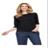 Womens 3/4 Sleeve Crew Neck T-Shirt  Soft Jersey Knit Top, Comfortable Casual Wear Black/L view 4