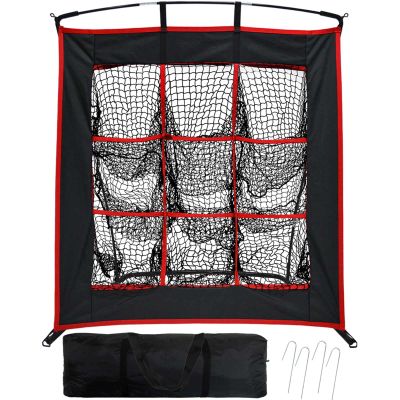 MiniTang Baseball Pitching Target Net - 9 Pockets Portable Softball Hitting Training Aid - 4x4 FT Stable Iron Frame with Carry Bag for Backyard Indoor Outdoor Practice