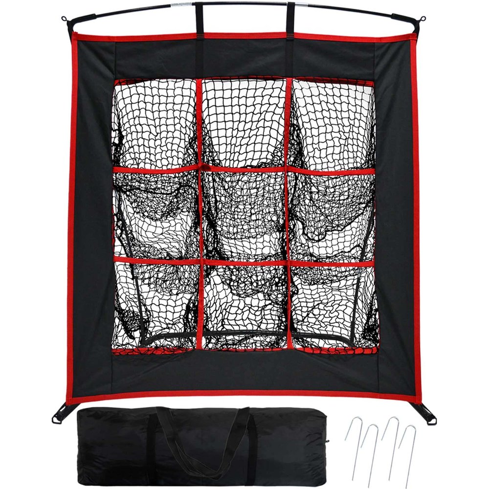 MiniTang Baseball Pitching Target Net - 9 Pockets Portable Softball Hitting Training Aid - 4x4 FT Stable Iron Frame with Carry Bag for Backyard Indoor Outdoor Practice