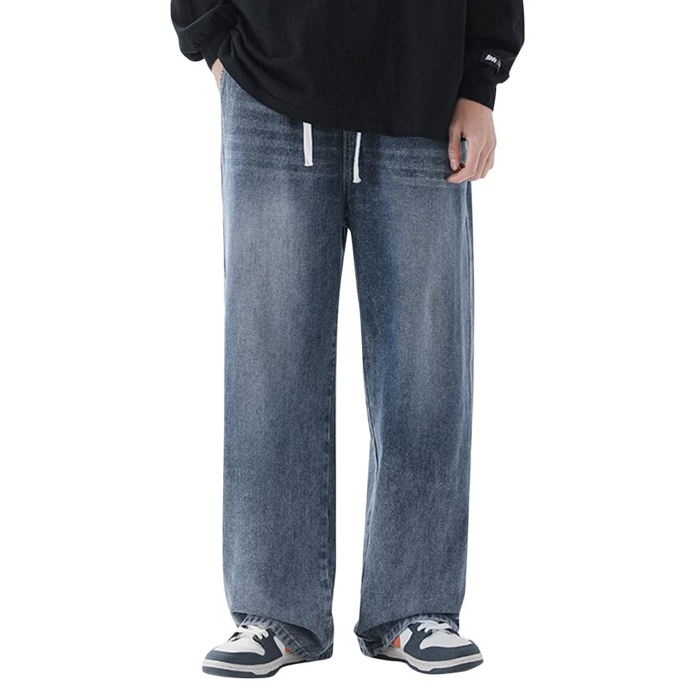 DIYAGO Jeans for Men Relaxed Fit Straight Leg Trendy Athletic Denim Pants Hip Hop Western Design Spring Jean Trousers Original Black Jeans Baggy Teenager Big and Tall Streetwear Wide Leg Jeans