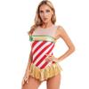 JanJean Women Candy Cane Christmas Costume Sleeveless Ballet Dance Leotard Stage Performance Costume Red Large view 2