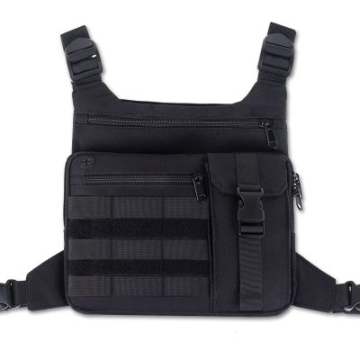 Tactical Chest Pack Running Bag: Outdoor Sports Lightweight Adjustable Vest - Hiking Workout Ski Jogging EDC Utility Bag with Phone Holder for Men Women Black