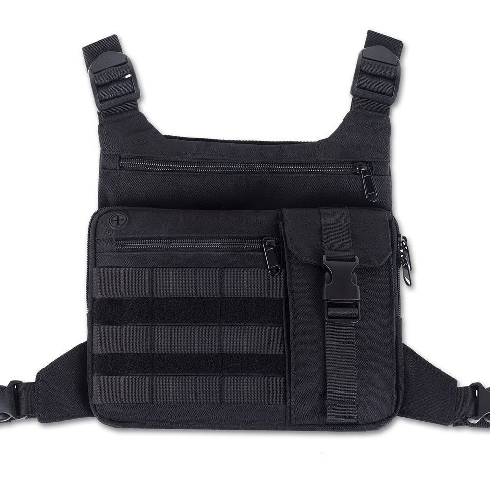 Tactical Chest Pack Running Bag: Outdoor Sports Lightweight Adjustable Vest - Hiking Workout Ski Jogging EDC Utility Bag with Phone Holder for Men Women Black