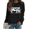 Sweatshirt for Womens Cow Graphic Western Sweatshirts Long Sleeve Crew Neck Lightweight Pullovers Tops Cow Shirts Black view 1