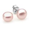 10k White Gold Plated Button Pearl Stud Earrings, 10 mm Pink Pearl Birthstone Jewelry Gift for Women  Paris Jewelry view 1