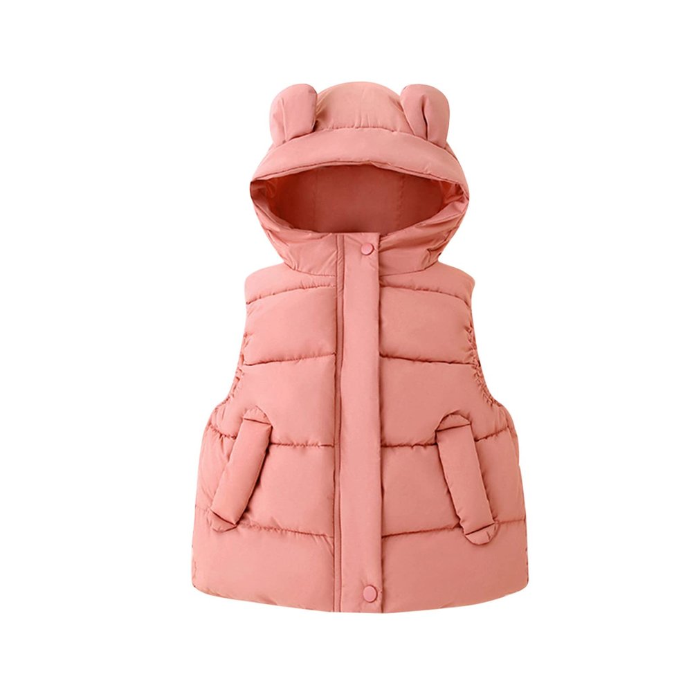 EnJoCho 1-5 Years Toddler Kids Boys Girls Winter Warm Lightweight Bear Ears Hooded Sleeveless Padded (Red-A#67, 12-18 Months)