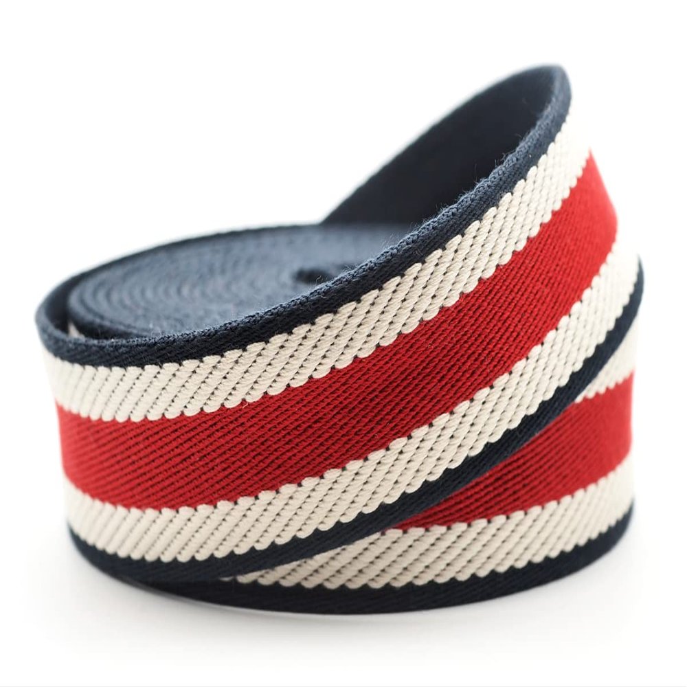 CRAFTMEMORE 1.5 Inches Cotton Webbing Strap, Spiral Pattern, Heavy Webbing Straps for Arts and Crafts, Luxury Bag Strap (5 Yards, Navy-Red-Ivory)