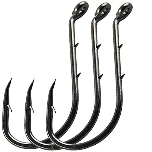 50pcs Baitholder Fishing Hooks Barbed Fishing Jig Hooks Offset Octopus Hooks Strong Sharp High Carbon Steel Bait Holder Hooks for Freshwater Saltwater Fishing (5/0)