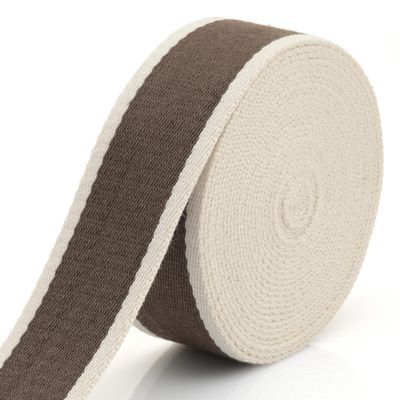 CRAFTMEMORE 1 1/2 Inches Cotton Webbing Strap, Two Tone Heavy Webbing for Arts and Crafts, Luxury Bag Strap (50 Yards, Brown-Ivory)