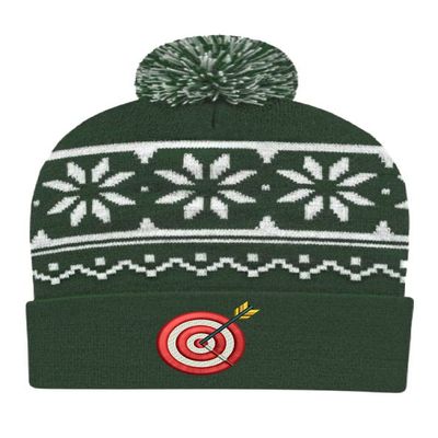 Target Snowflake Beanie Embroidered Dartboard Ugly Christmas Beanie Xmas Hat (Forest Green White)
