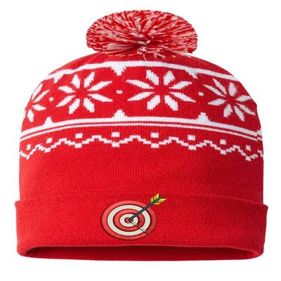 Target Snowflake Beanie Embroidered Dartboard Ugly Christmas Beanie Xmas Hat (Red White)