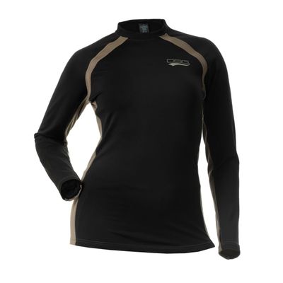 DOING SOMETHING GREAT Women's D-Tech Crewneck Hunting Base Layer Shirts (Black/Stone, X-Large)