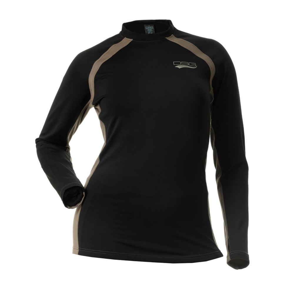 DOING SOMETHING GREAT Women's D-Tech Crewneck Hunting Base Layer Shirts (Black/Stone, X-Large)
