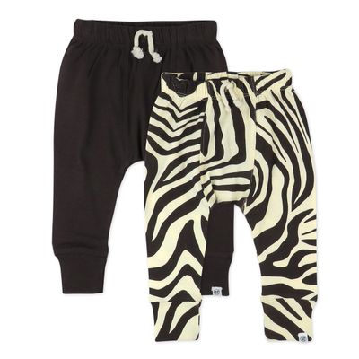 HonestBaby Baby Organic Cotton Honest Pants Multi Pack, 2-Pack Brown Zebra, 0-3 Months,Infant
