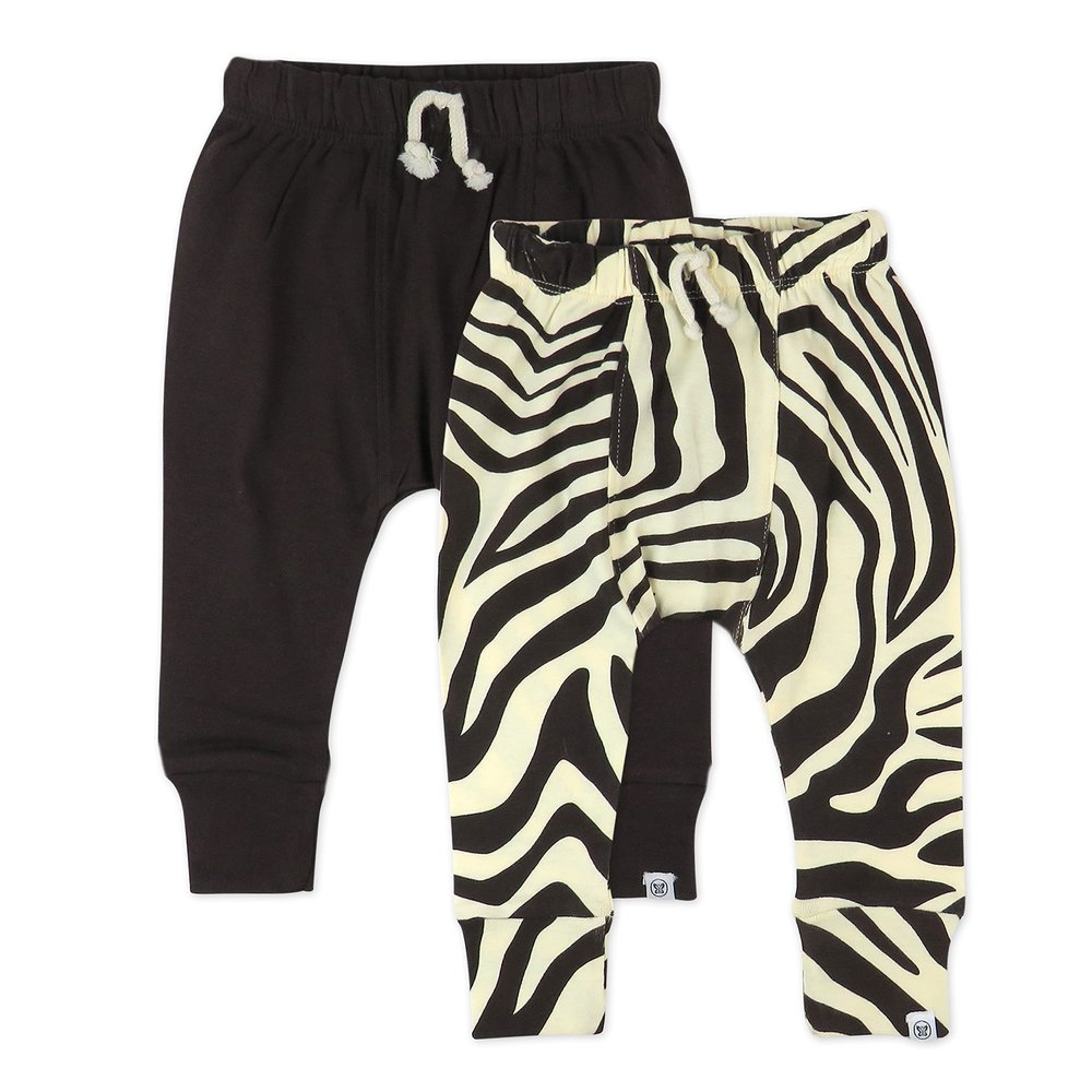 HonestBaby Baby Organic Cotton Honest Pants Multi Pack, 2-Pack Brown Zebra, 0-3 Months,Infant