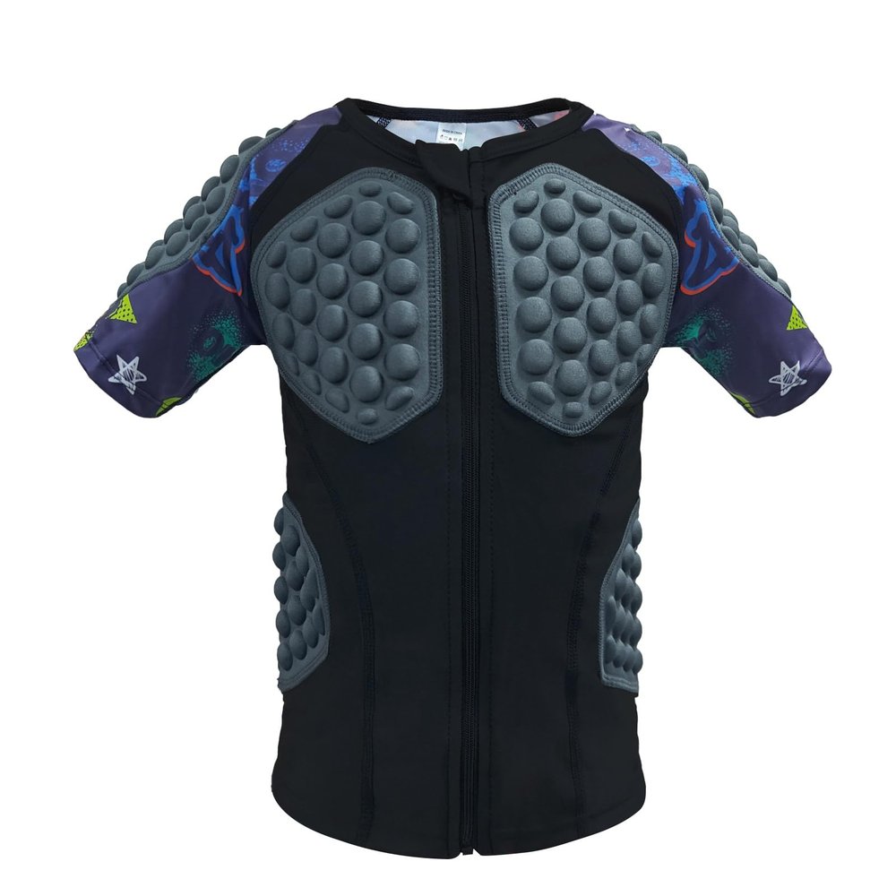 Topeter Padded Chest Protective Shirt for Kids, Youth Football Compression Shirt, Boys Rib Protector for Rugby, Hockey and Paintball (YS, Purple)