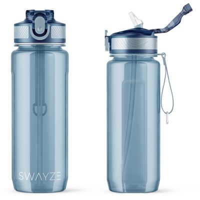 Printbox Merch Custom Water Bottle with Straw, Customized Water Bottle, Water Bottle Customized Name Personalized (Blue - Plain)