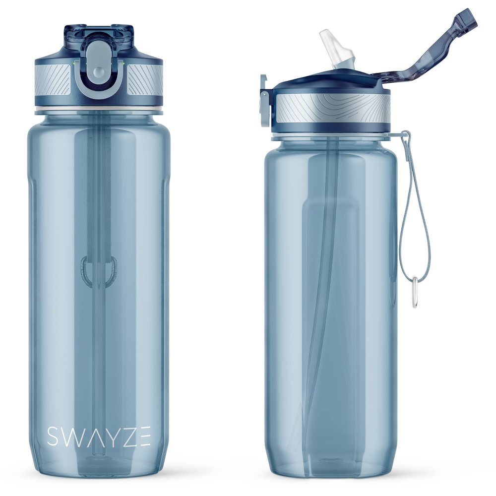 Printbox Merch Custom Water Bottle with Straw, Customized Water Bottle, Water Bottle Customized Name Personalized (Blue - Plain)