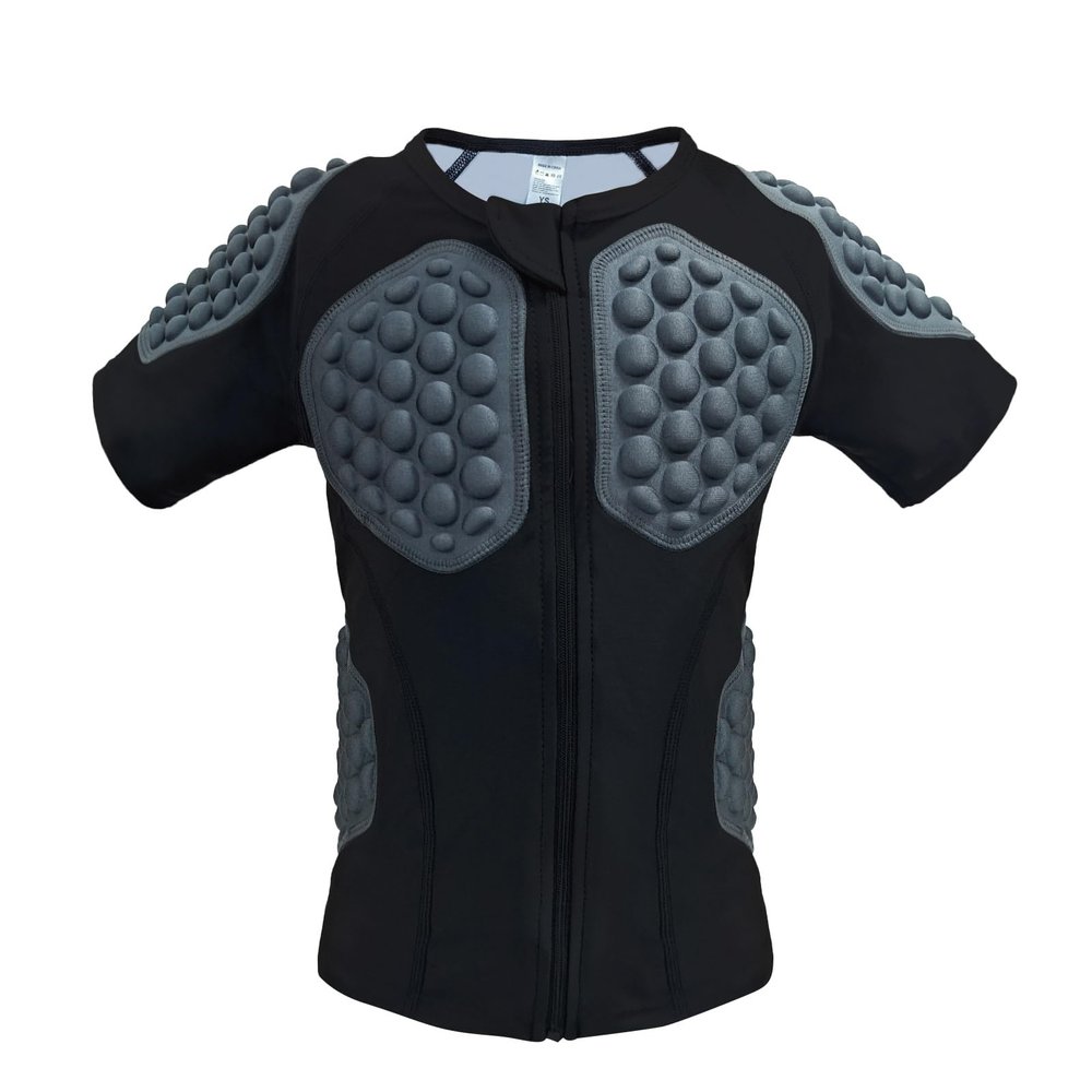 Topeter Youth Padded Protective Shirt, Boys Padded Football Shirt, Rib Chest Protector for Rugby, Hockey, Paintball (Black YXL)